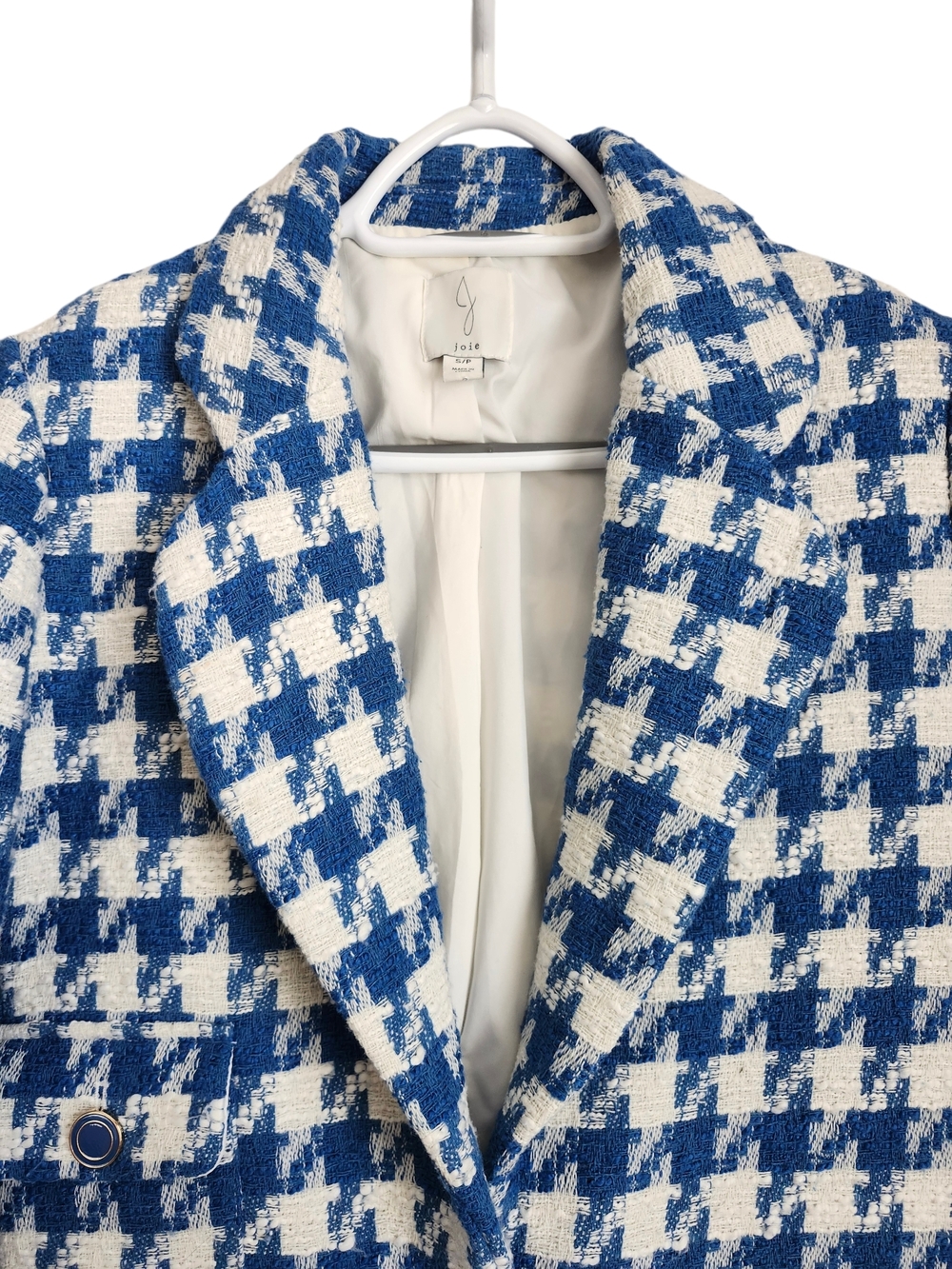 Joie Blue and White Houndstooth Blazer Jacket - Picture 5 of 6